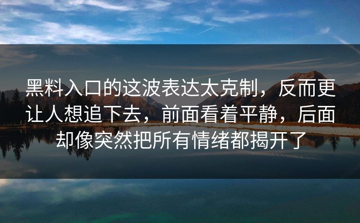 黑料入口的这波表达太克制，反而更让人想追下去，前面看着平静，后面却像突然把所有情绪都揭开了
